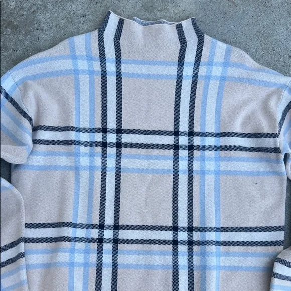 Tahari Blue and Gray Plaid Turtleneck Sweater - Picture 3 of 6